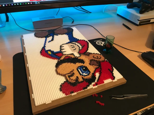 Pixel Art - Mario på tavla i trä
