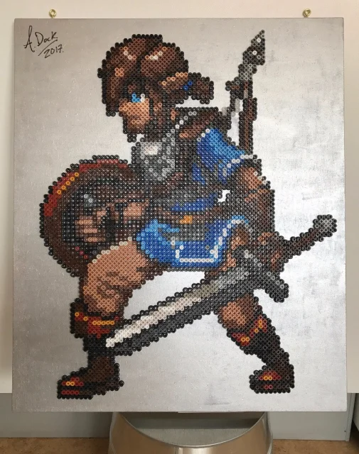 Pixel Art - Link BOTW (Zelda) på tavla i trä