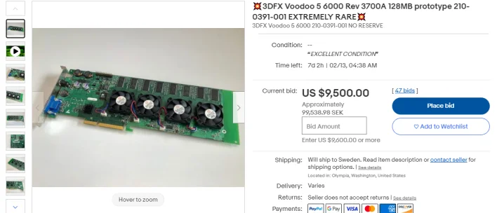 Auktion om sällsynt 3dfx Voodoo 5 6000-prototyp når 100 000 kronor