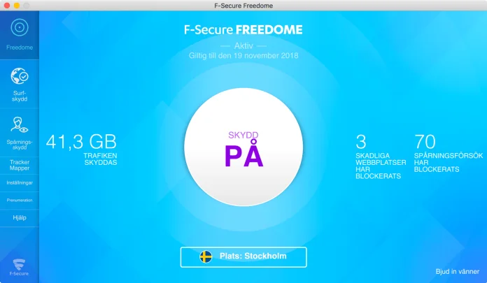 F-Secure Freedome på Mac OS