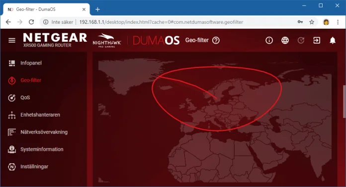 Duma OS geo-filterfunktion (kartöversikt)