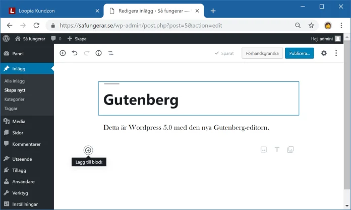 Wordpress nya editor Gutenberg