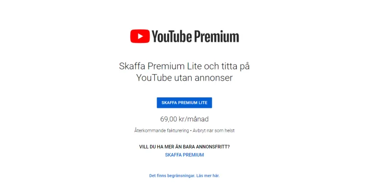 Youtube lanserar Premium Lite